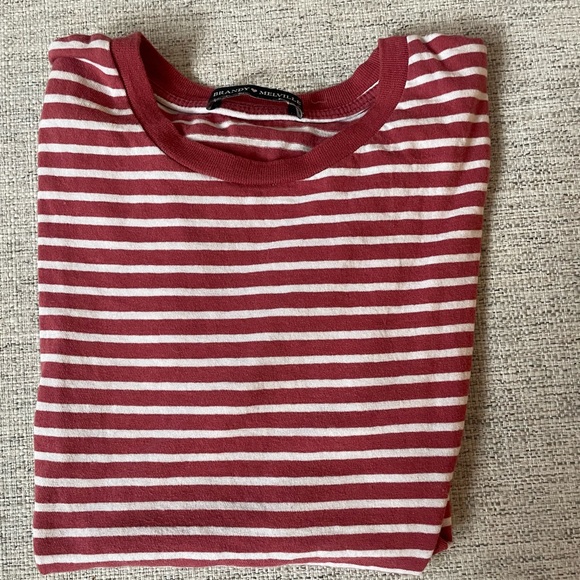 Brandy Melville pink/red and white striped tee - Picture 3 of 3